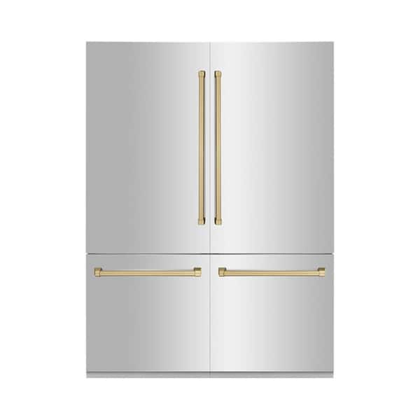 ZLINE Kitchen and Bath Autograph Edition 60 in. 4-Door French Door Refrigerator w/ Ice & Water Dispenser in Stainless Steel & Champagne Bronze