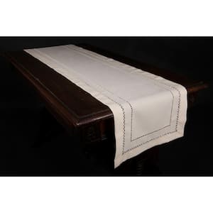 14 in. x 72 in. Handmade Double Hemstitch Easy Care Table Runner in Ivory