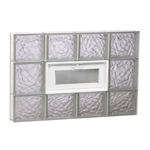Clearly Secure 31 in. x 19.25 in. x 3.125 in. Frameless Ice Pattern Vented Glass Block Window