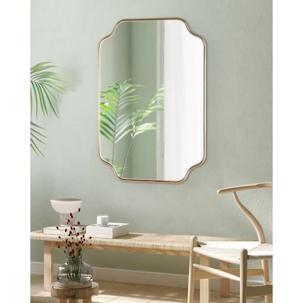 Plumley 36 in. H x 24 in. W Glam Irregular Framed Scalloped Gold Wall Mirror