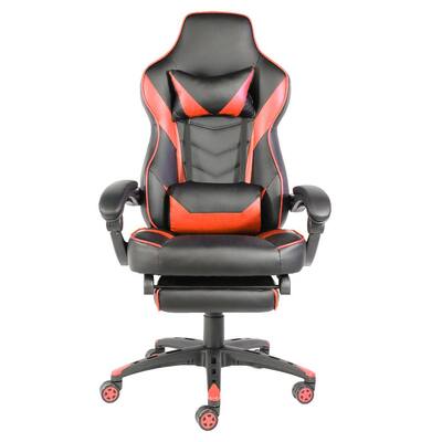Black and Red Leather Seat Racing Gaming Chair with Footrest