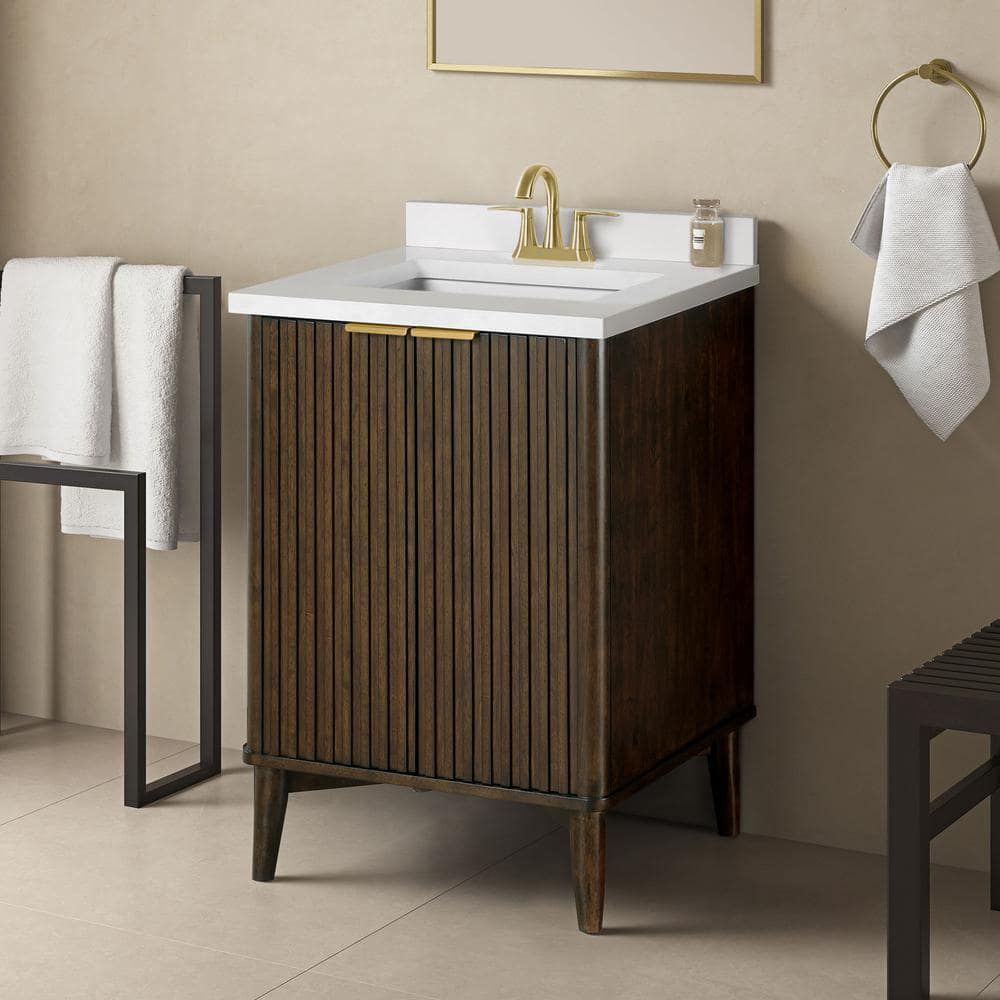Gabi 24 in. Dark Walnut Single Sink Vanity with White Ceramic Top