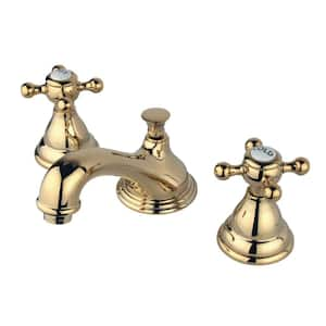 Royale 8 in. Widespread 2-Handle Bathroom Faucets with Brass Pop-Up in Polished Brass