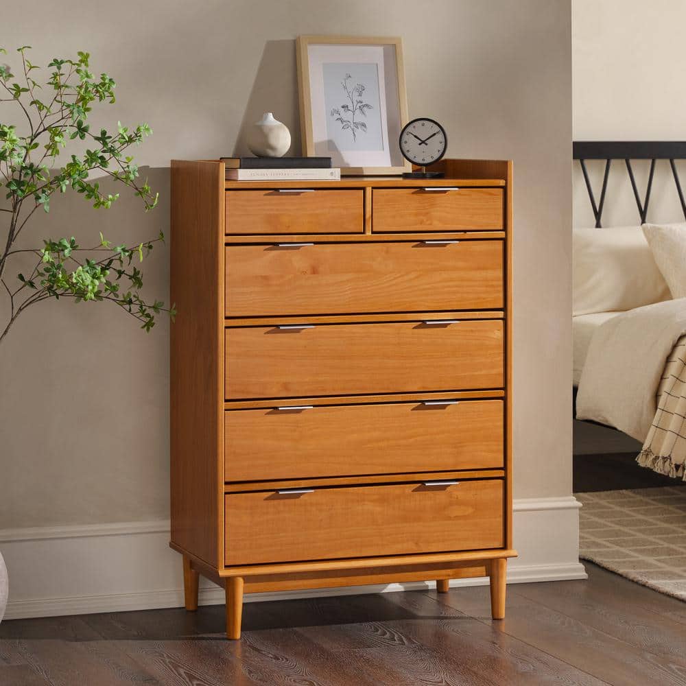 Reviews for Walker Edison Furniture Company Mid-Century Modern Caramel 6- Drawer 30 in. W Solid Wood Dresser with Tray Top | Pg 1 - The Home Depot