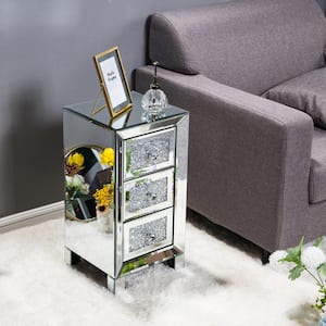3-Drawers Silver Mirrored Surface Nightstand 23.6 in. H x 11.8 in. W x 11.8 in. D