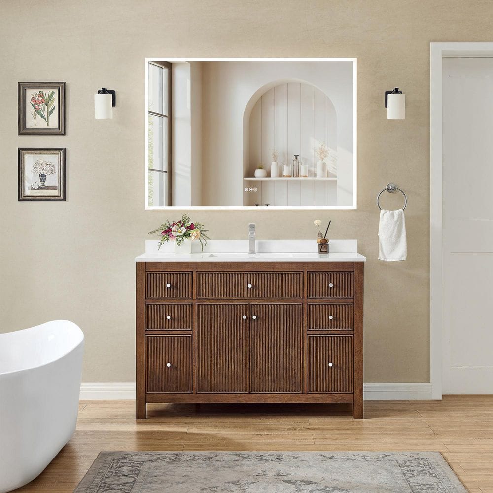 Pendry 48 in. Single Freestanding Dark Walnut Bath Vanity with White Quartz Top price history on PriceWatchPro