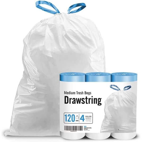 4 Gal. Trash Liners (120-Count)-Drawstring Small Bags Fit 15 Liter Trash-Can-Liners, Upgraded-Individual Design, White