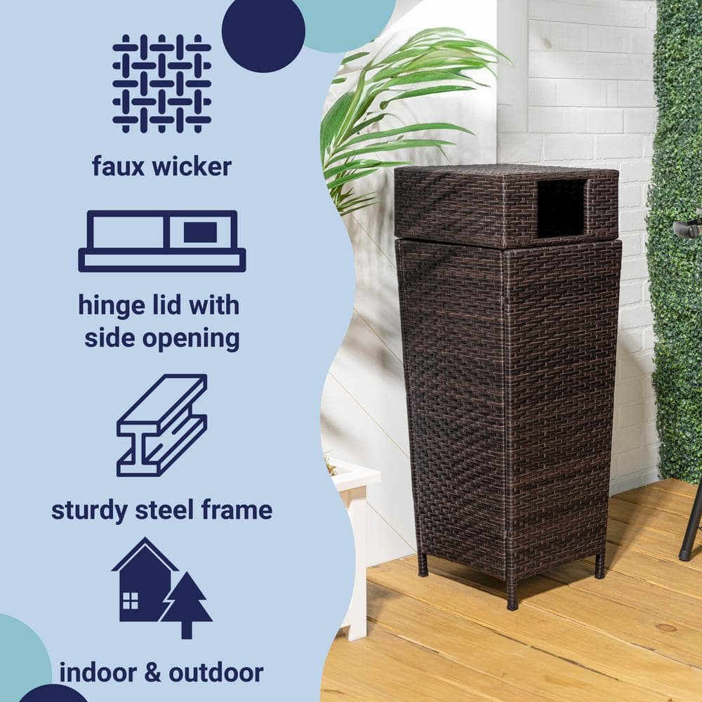 Keaton Brown 24.13-Gallon Wicker and Metal Outdoor Trash Can