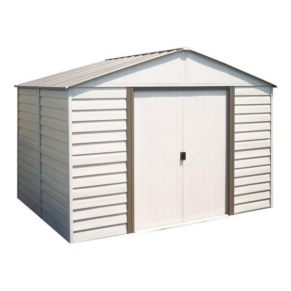 Arrow Milford 10 ft. W x 12 ft. D 2-Tone White Vinyl-Coated Galvanized Storage Building with Floor Frame Kit