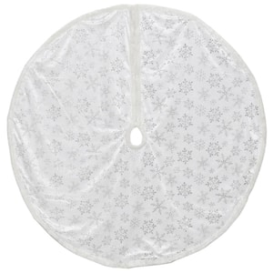 48 in. Silver and White Snowflakes Christmas Tree Skirt