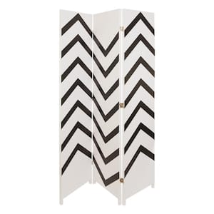 kieragrace Stockholm Danielsson Room Divider - White with Black Zigzag, 47" by 71", Three Panel