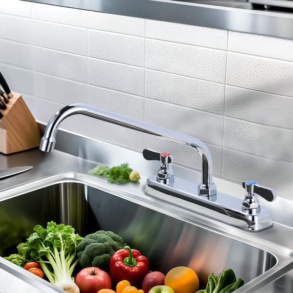 Double Handle 2-Hole Deck Mount Brass Standard Kitchen Faucet with 12 in. 360° Swivel Spout in Polished Chrome