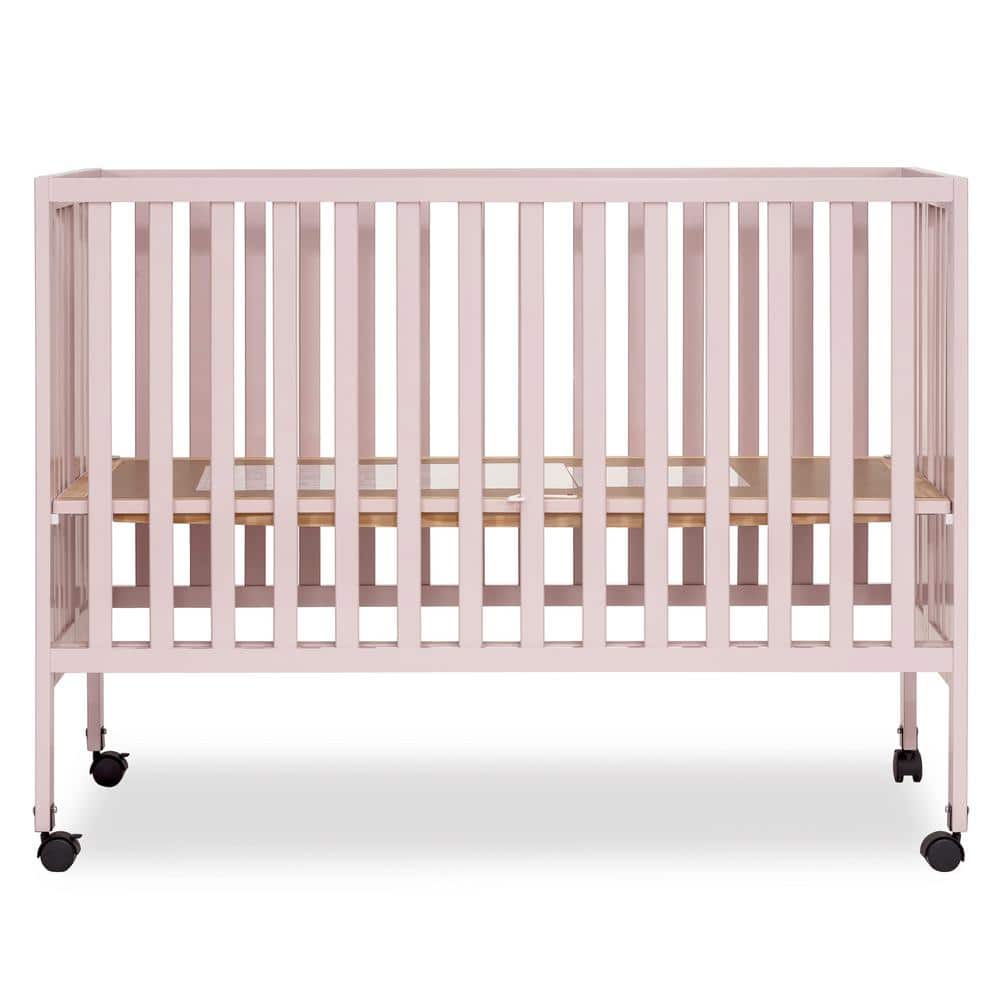 Dream On Me Quinn Full-Size Blush Pink Folding Crib I Removeable Wheels I Modern Nursey I Adjustable Mattress Support -  674-BP