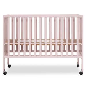 Quinn Full-Size Blush Pink Folding Crib I Removeable Wheels I Modern Nursey I Adjustable Mattress Support