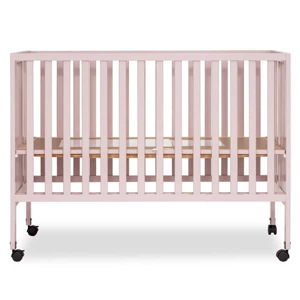 Dream On Me Quinn Full-Size Blush Pink Folding Crib I Removeable Wheels I Modern Nursey I Adjustable Mattress Support