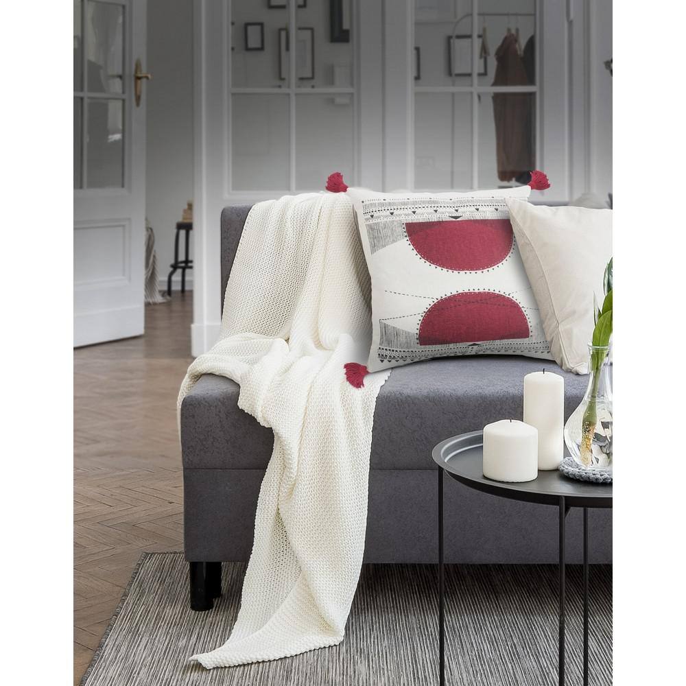 White and Burgundy Cotton Blend Geometric Throw Pillow