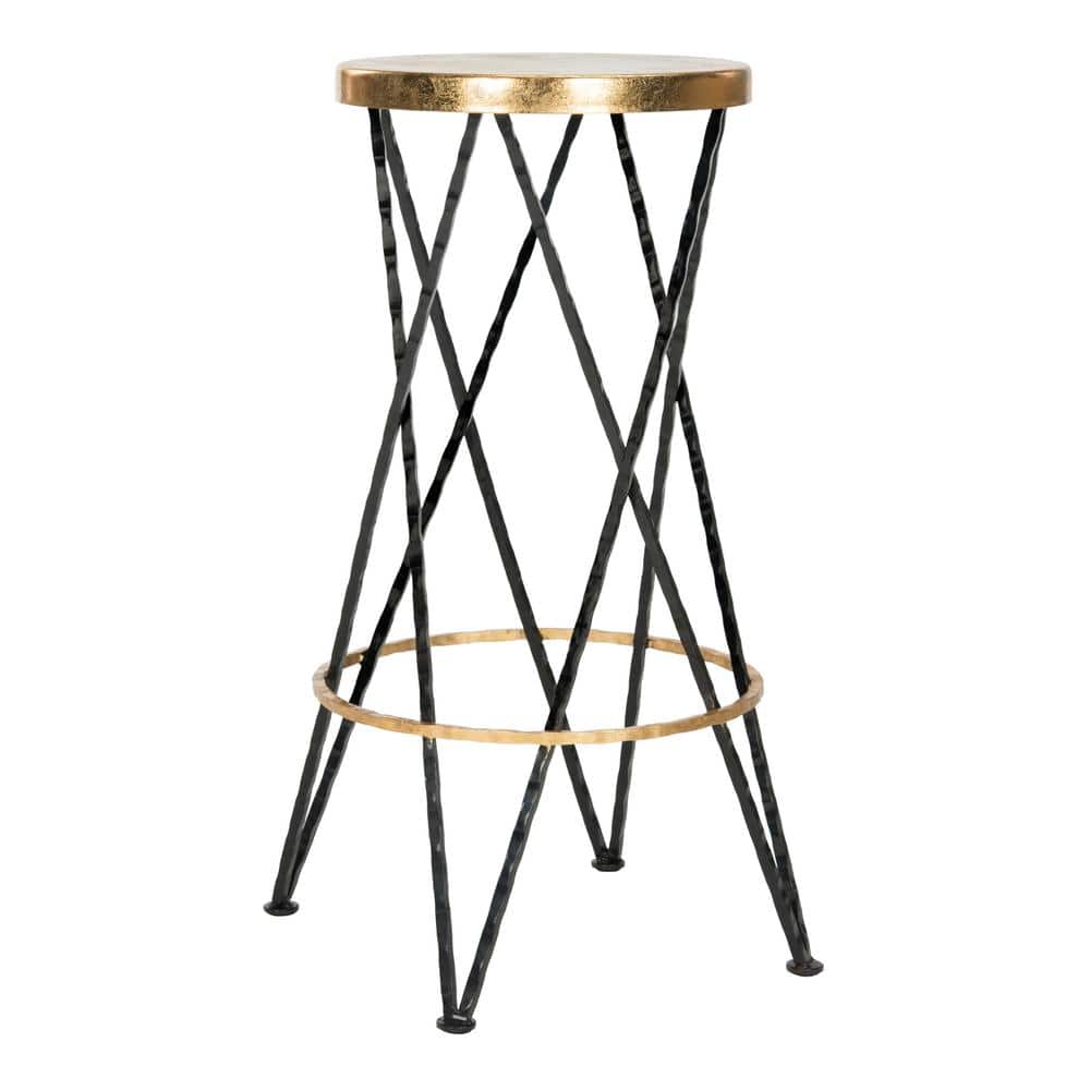 Transitional 30" Black and Gold Metal Bar Stool with Hairpin Legs