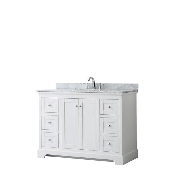 Wyndham Collection Avery 48 In W X 22 D Bathroom Vanity White With Marble Top Carrara Basin Wcv232348swhcmunom The Home Depot - Home Depot Bathroom Vanities With Tops 48 Inch