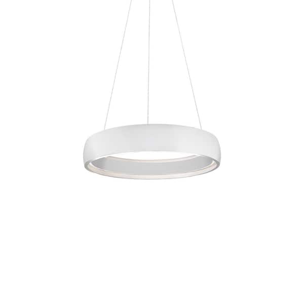KUZCO Halo 23 in. 1 Light 62-Watt White Integrated LED Pendant Light