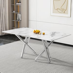 70.87 in. Large Modern Minimalist Rectangular Fibertempering Glass White Dining Table Top with Metal Legs (Seats 8)