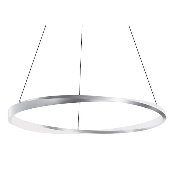 Oberon 30-Watt 1-Light Satin Nickel Shaded Integrated LED Pendant Light with Acrylic Shade