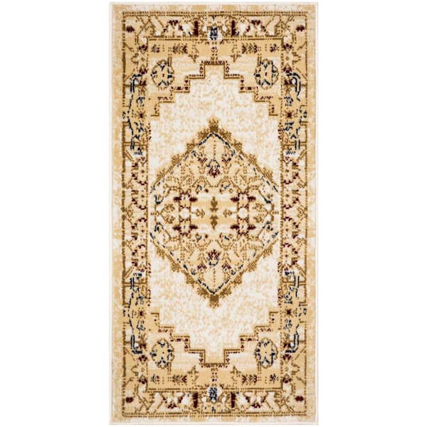 Nourison Grafix Cream Multicolor doormat 2 ft. x 4 ft. Center medallion Traditional Area Rug