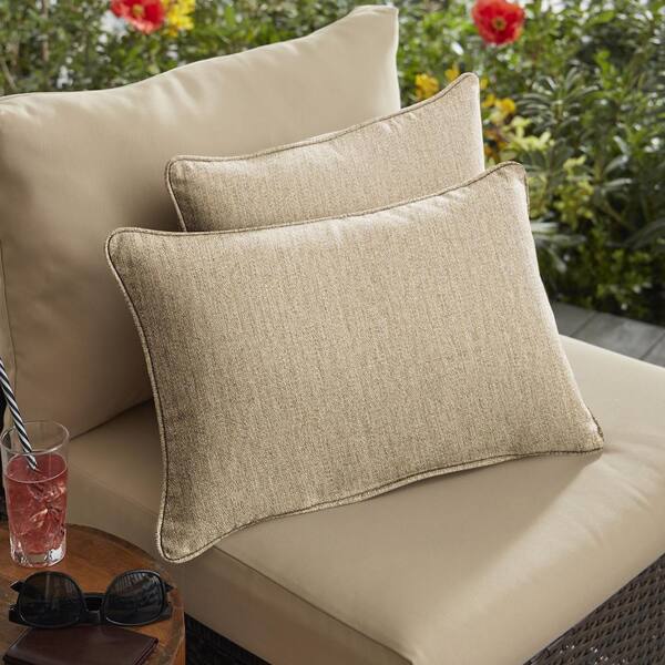 Textured Solid Almond Square Outdoor Throw Pillow (2-Pack)