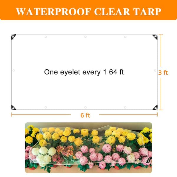 Clear Waterproof Tarp – 3 X 6 Feet, PVC 11.8 Mil Heavy-Duty Cover With Grommets & Cable Ties – Tear-Resistant