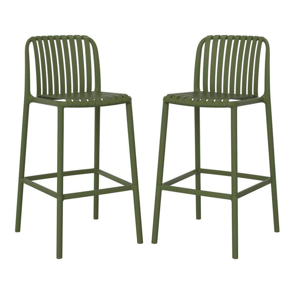 Frond and Form Modern Slatted Outdoor Patio Poly Plastic Stackable 29.5 in. Bar Stool (Set of 2), Olive Green price history on PriceWatchPro
