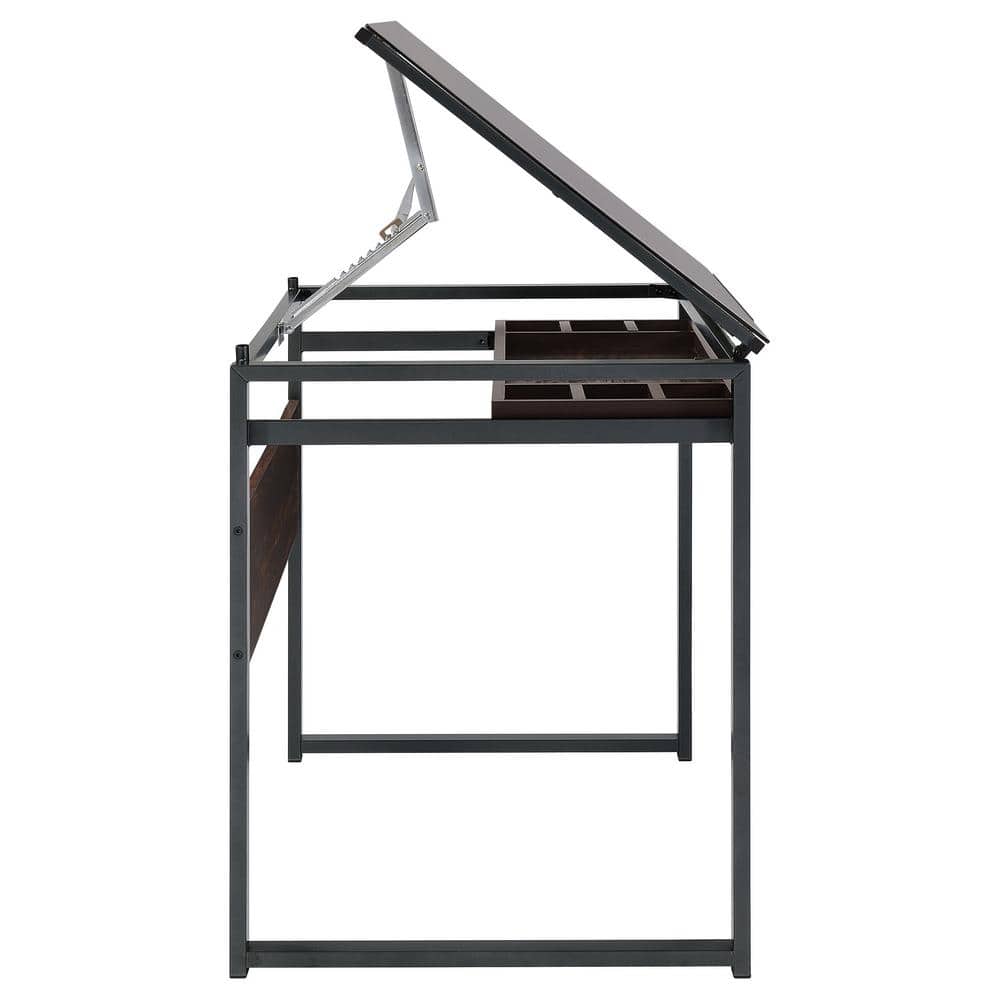 Pantano Dark Gunmetal and Chestnut Glass Top Drafting Desk