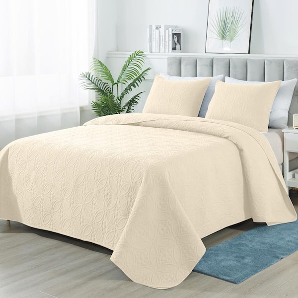 JEAREY 3-Piece Beige Modern Microfiber King-Quilt-Set Quilt Set
