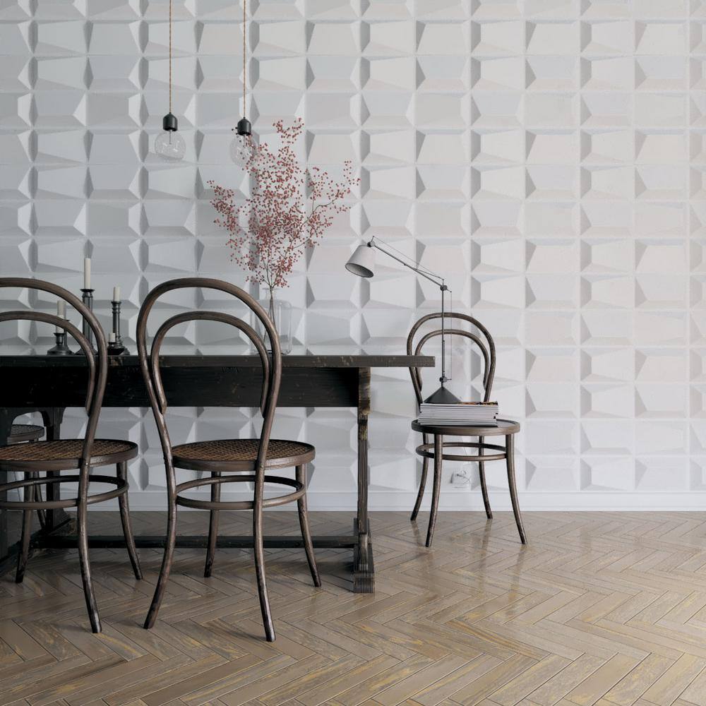 White Textured 3D PVC Decorative Wall Panel 19.63" x 19.63"