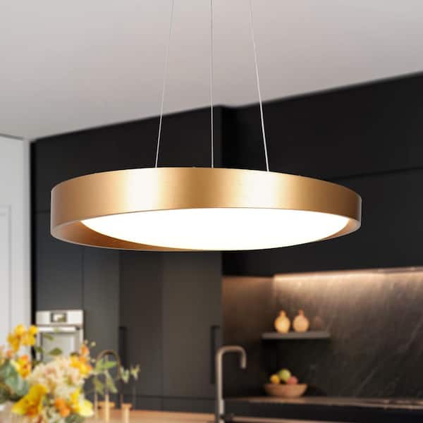 Zevni Modern 34W 1-Light Dark Gold Chandelier, Aluminum Oval Integrated LED Pendant Lights for Kitchen Island, Living Room