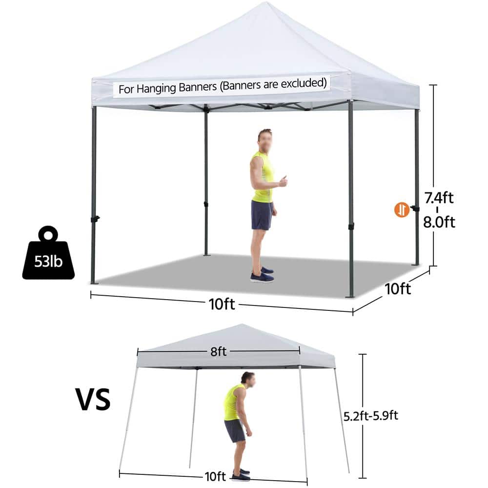 White Heavy-Duty Waterproof Pop-Up Canopy Tent 10'x10'