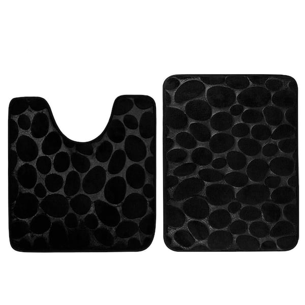 Black 2 Piece Bathroom Mat Set Memory Foam Bath Mat Non-Slip Bathroom Floor Mats Absorbent Bath Rug for Toilet and Floor