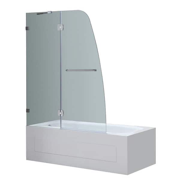 Aston Soleil 48 in. x 58 in. Completely Frameless Hinge Tub Door in Stainless Steel with Clear Glass