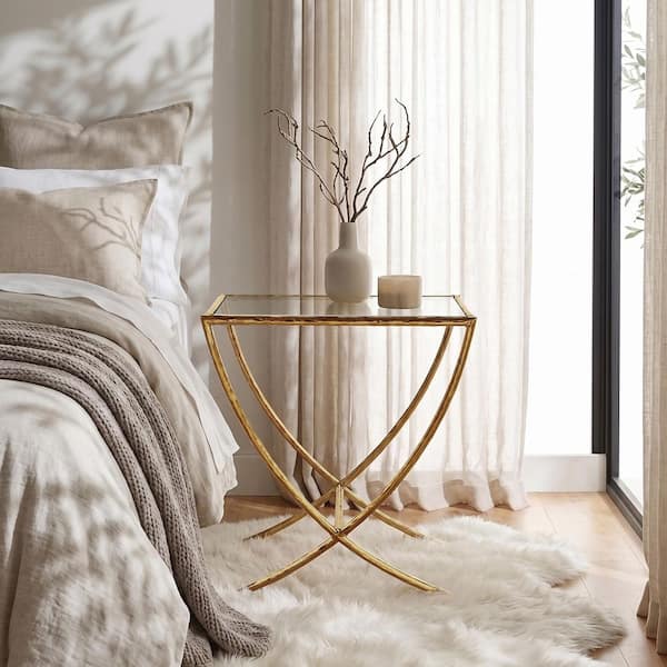 Furniture of America Zayen 24 in. Modern Gold Hammered Stainless