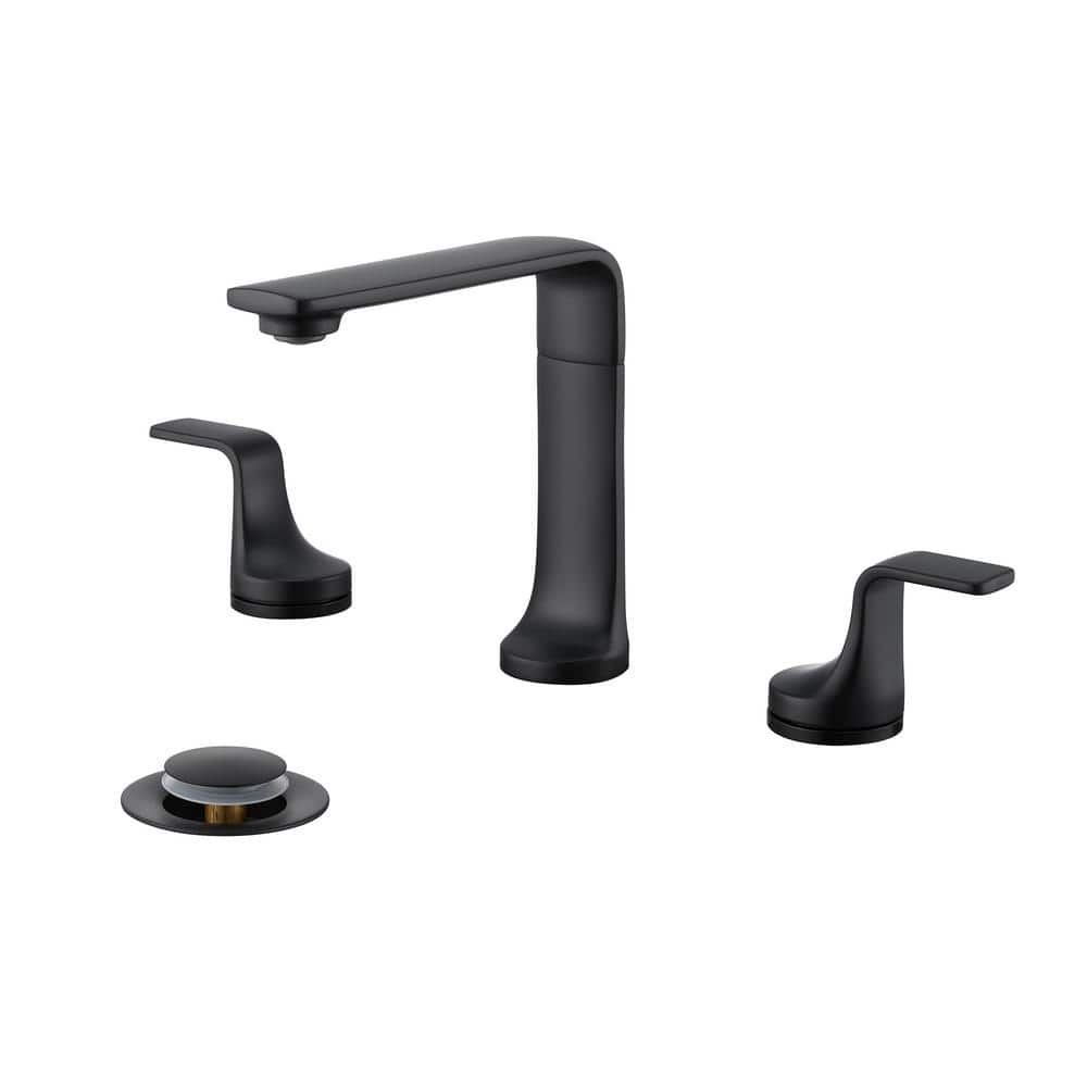 Matte Black Widespread 2-Handle Bathroom Faucet with Metal Push Pop-Up Drain