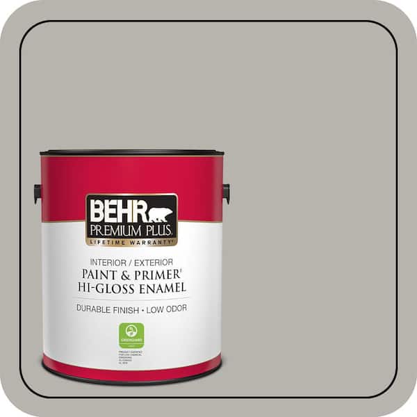 BEHR PREMIUM PLUS 1 gal. #PPU24-11 Greige Hi-Gloss Enamel Interior/Exterior Paint & Primer