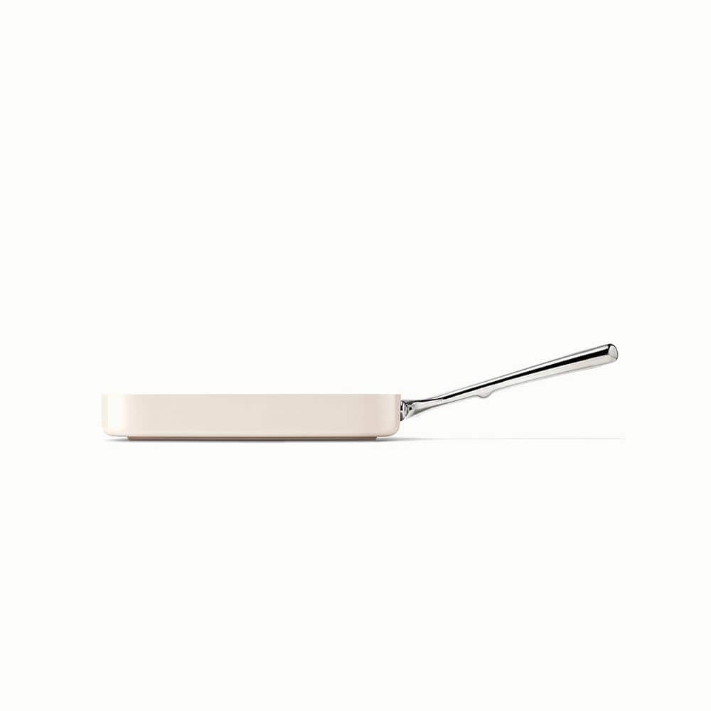 Cream Ceramic Nonstick 11" Square Grill Pan with Stainless Steel Handle