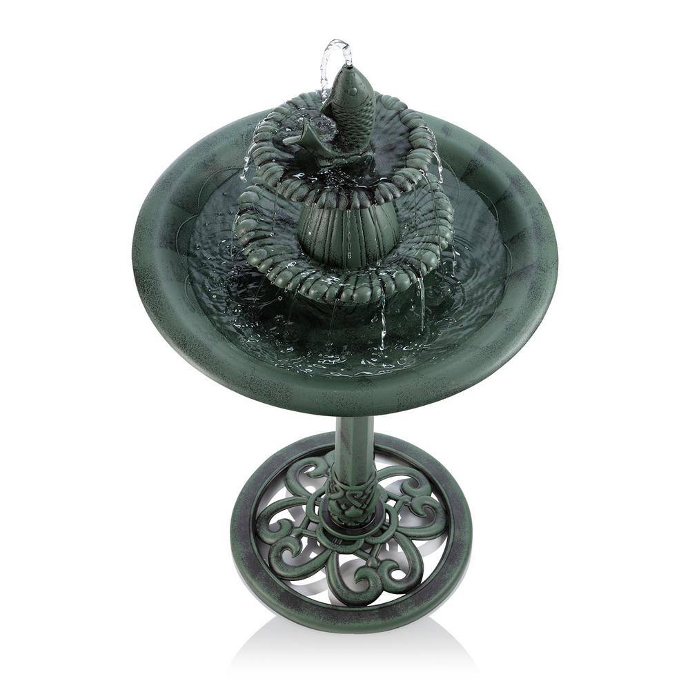Green Plastic 3-Tier Pedestal Fountain Bird Bath