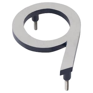 4 in. Satin Nickel/Navy 2-Tone Aluminum Floating or Flat Modern House Number 9