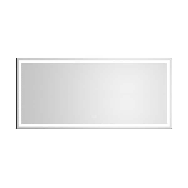 Black 48 in. W x 96 in. H LED Rectangle Metal Framed Wall Mirror