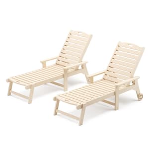 Helen Sand Recycled Plastic Ply Adjustable Outdoor Reclining Chaise Lounge Chairs With Wheels for Pool Patio(Set of 2)
