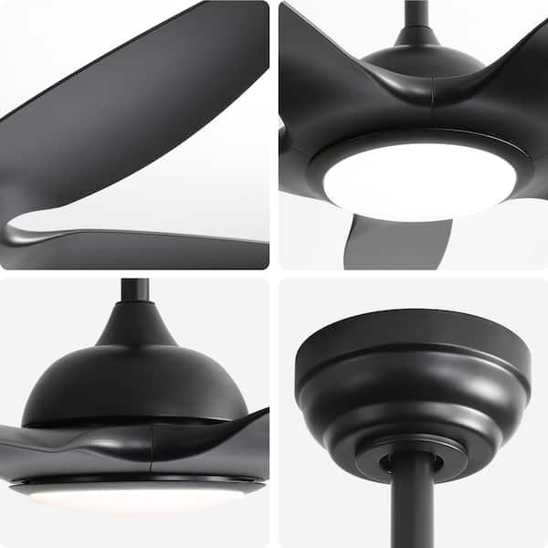 48 in. Modern Black Indoor 6-Speed ABS Black Blades 3-Size Downrod Mount Ceiling Fan with 3-Color Dimmable Light