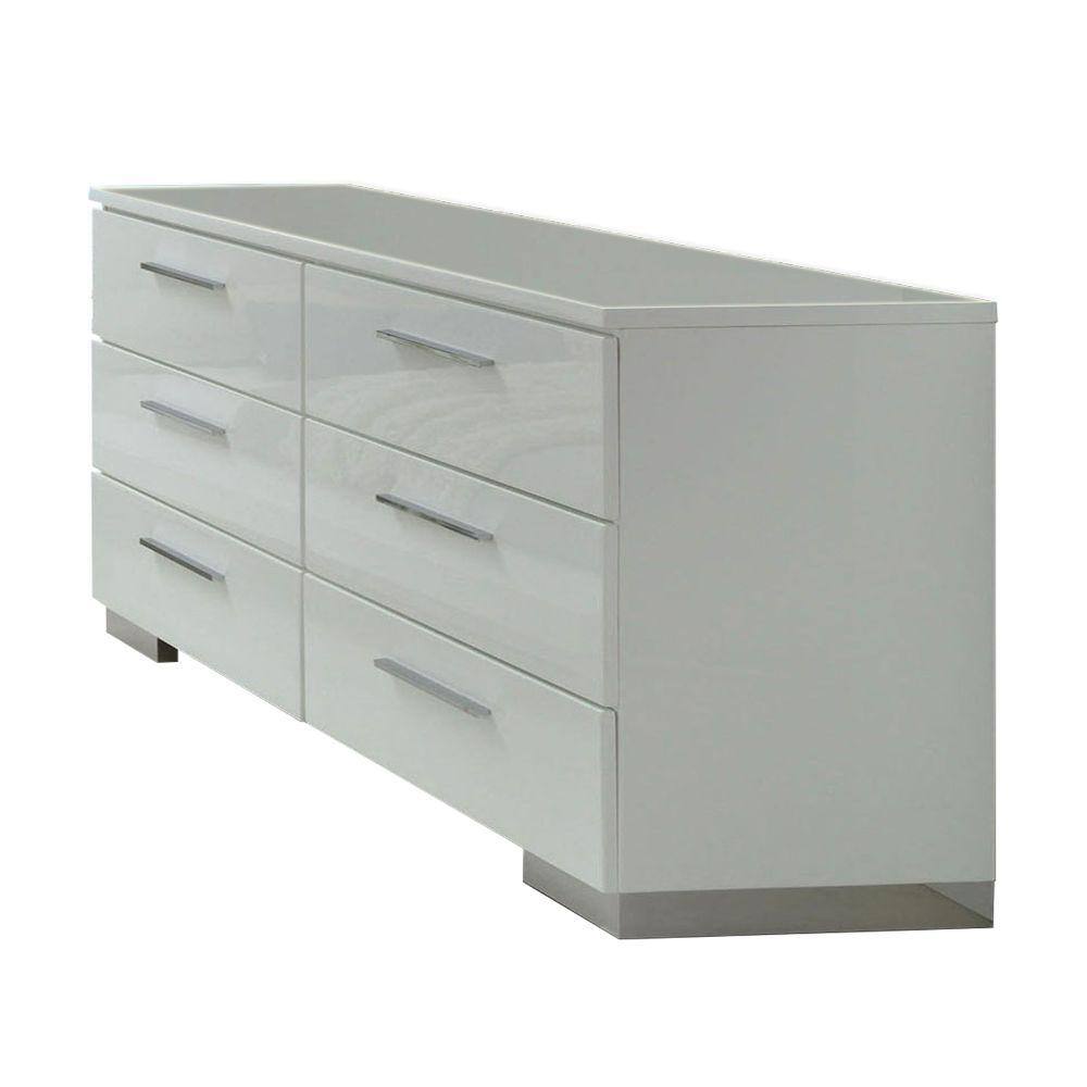 Benjara 57.25 in. White and silver 6Drawer Wooden Dresser Without