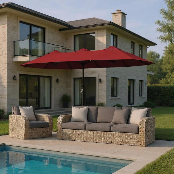 chili red patio umbrella PHI VILLA 15ft Large Outdoor with Base Included, Dark and functionality Elm 10 ft. Outdoor /