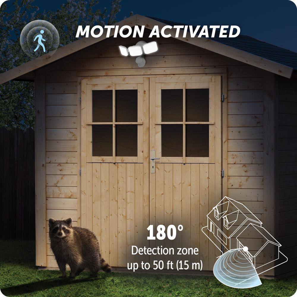 White Polycarbonate Battery Operated Triple Head LED Security Light