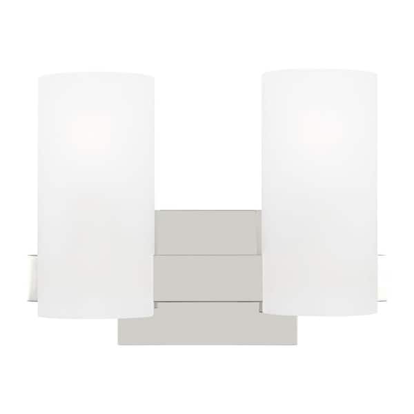 SCOTT LIVING Rhode 12.13 in. 2-Light Chrome Medium Vanity Light with Etched Glass Shades