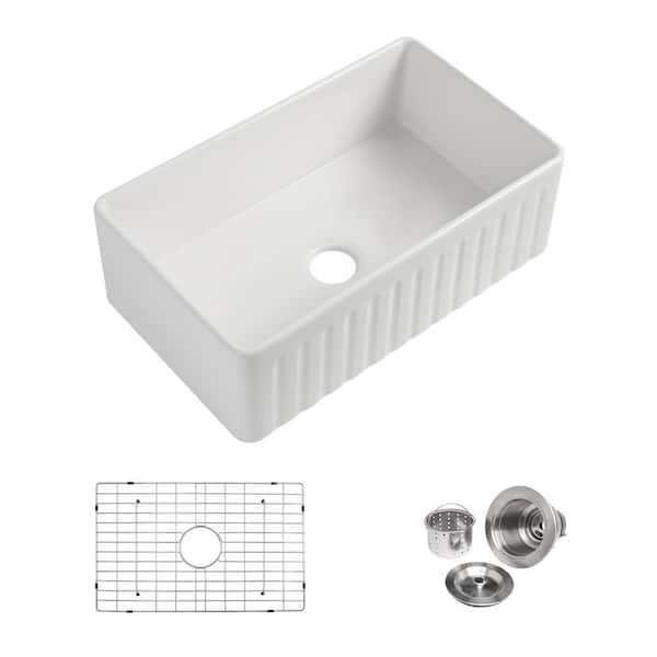 RAINLEX Fireclay 36 in. L x 20 in. W Farmhouse/Apron Front Single Bowl Kitchen Sink with Grid and Strainer